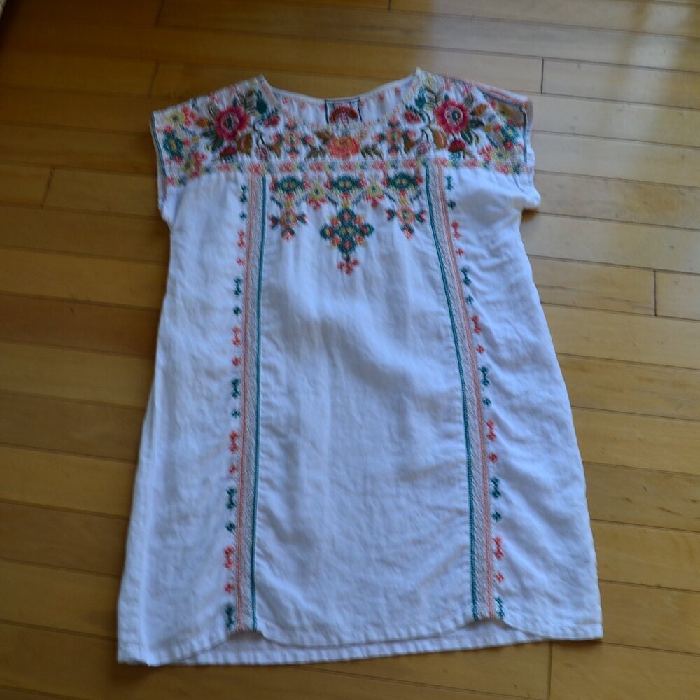 Johnny Was Embroidery Chandra Tunic - Shift Dress 100% Linen Fits S/M